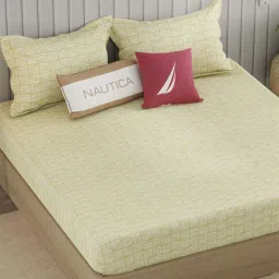 Nautica Marina Bay Beige Cotton 250 TC King Fitted Bedsheet with 2 Pillow Covers image 2
