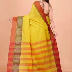 Unnati Silks Yellow Cotton Woven Saree With Unstitched Blouse image 2