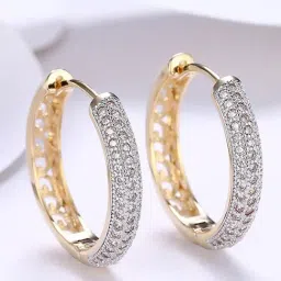 Peora Golden 18K Gold-Plated Diamond Cut CZ Alloy Hoop Earrings-image-34