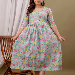 Fasnesio Women Floral Printed Maternity Cotton Anarkali Kurta-image-49