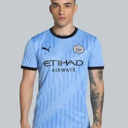 Puma Blue Slim Fit Printed Sports T-Shirt-image-3