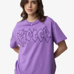 The Souled Store Purple Cotton Loose Fit Graphic T-Shirt-picture-36