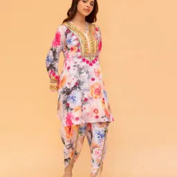 House of Kari Saba Chikankari Kurta Set in Muslin Silk - Floral creme image 2