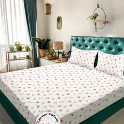 KLOTTHE Cream-Coloured Floral 300TC Fitted King Double Bedsheet Set-2.5mx2.25m-image-62