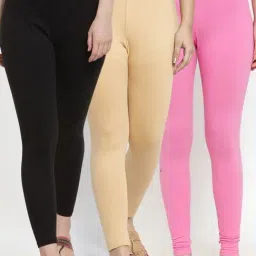 Gracit Black & Pink Mid Rise Leggings - Pack Of 3-image-73
