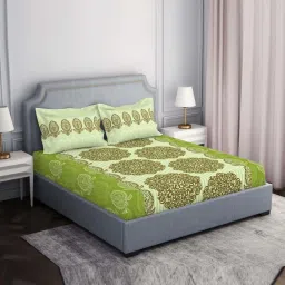 Spaces Atrium Ecom Green 100% Cotton 144 TC Double Bedsheet with 2 Pillow Covers image 2