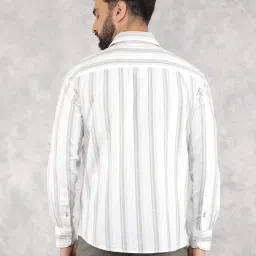 Crimsoune Club White Cotton Slim Fit Striped Shirt image 2