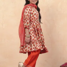 Biba Girls Orange Floral Print Suit Sets image 2