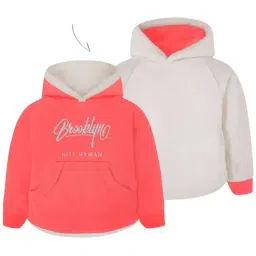 Cherry Crumble By Nitt Hyman Pink Coral Typography Easy Fit Reversible Hoodie-image-3