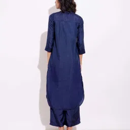 Pink Fort Blue Plain Kurta Palazzo Set image 2