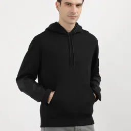 Calvin Klein Ck Black Cotton Relaxed Fit Solid Hooded Sweatshirt image 2