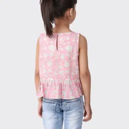 Fabindia Kids Pink & White Cotton Floral Print Top Set image 2