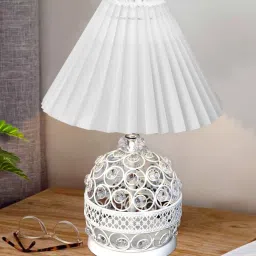 homesake Modern Crystal Table Lamp Desk Globe Lamp for Living Room Kids Room White Pleated Fabric Shade image 2