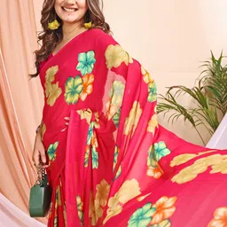 Leelavati Floral Printed Pure Chiffon Saree With Blouse Piece image 3