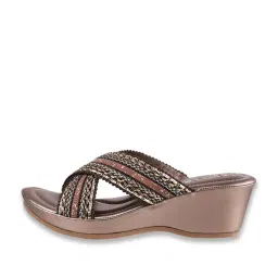 Catwalk Women's Brown Cross Strap Wedges image 2