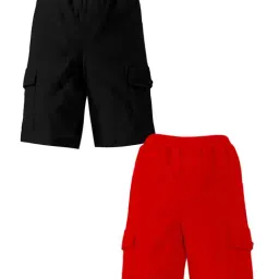 Kiddopanti Boys Red & Black Solid Cargo Shorts (Pack Of 2) image 2