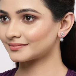 Zeneme Rhodium Plated Silver AD Crystal Floral Drop Earrings Set of 5 image 2