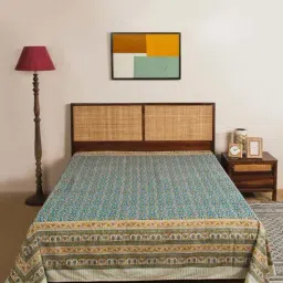 Fabindia Nafisa Teal Cotton Printed 116 TC Single Bed Cover-image-95