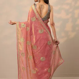 Libas Peach Embroidered Saree With Unstitched Blouse image 2