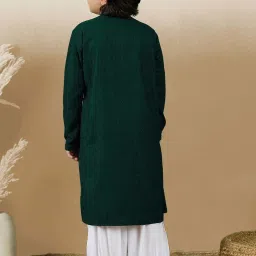 Sanwara Boys Deep Green Cotton Embroidery Full Sleeves Kurta & Patiala Salwar image 2
