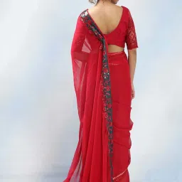 MAHALASA Red Embellished Saree With Unstitched Blouse image 2