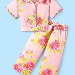 CrayonFlakes Girls Printed Shirt Collar Pure Cotton Shirt With Palazzos-picture-17