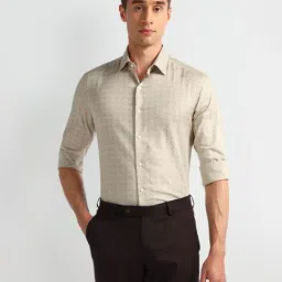 Arrow Beige Cotton Slim Fit Printed Shirt-image-11