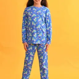 Anthrilo Kids Blue Cotton Printed Full Sleeves T-Shirt & Trouser-picture-36