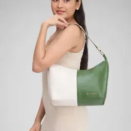 Caprese LIZZY Cream & Olive Color Block Medium Shoulder Handbag-image-18