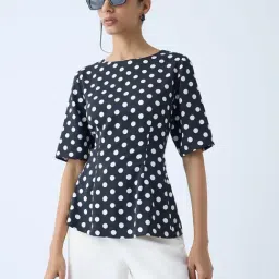 Wardrobe by Westside Black Polka Dotted Peplum Top-image-45