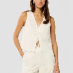 Forever New White Cotton Boxy Fit Embroidered Top-image-6