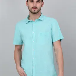 Cantabil Blue Cotton Regular Fit Solid Casual Shirt-image-58