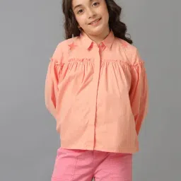 Under Fourteen Only Girls Peach Cotton Embroidered Top-image-69