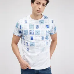 Pepe Jeans White & Blue Cotton Slim Fit Printed T-Shirt-image-10