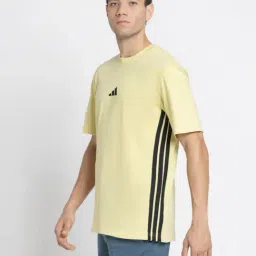 Adidas Yellow Cotton Regular Fit Striped Sports T-Shirt image 3