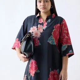 Diza by Westside Black Floral Pattern High-Low Kurti-image-10