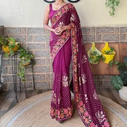 Saree Mall Purple Embellished Sarees With Unstitched Blouse-picture-15