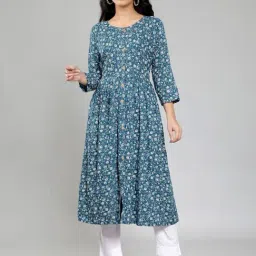 Fabclub Blue Printed Fit and Flare Kurta-image-7