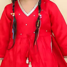 Aj DEZInES Girls Geometric Yoke Design Mirror Work Pure Cotton Kurti With Trouser image 4