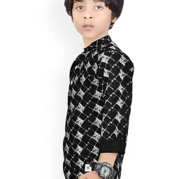 MADE IN THE SHADE Boys Geometric Printed Band Collar Pue Cotton Straight Kurtas image 3