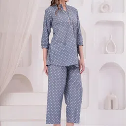 JC4U Printed Mandarin Collar Pure Cotton Tunic With Trousers-image-1