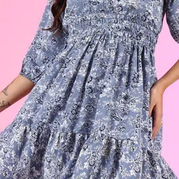 Femvy Women Floral Printed Smocked &Tiered Fit & Flare Midi Dress image 2