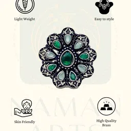 NAMAN ARTS Silver-Plated Stone Studded Finger Ring image 3