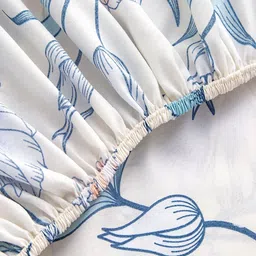 JC HOME White & Blue Floral 140 TC Fitted Double Queen Bedsheet Set 1.50 m x 2 m image 3