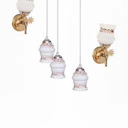 SOMIL White & Brown 3 Pieces Printed Metal Wall & Ceiling Lamp Combo-picture-35