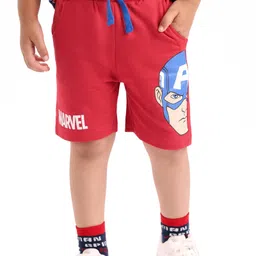 Babyhug Marvel Cotton Knit Shorts With Avengers Graphics - Red-image-67