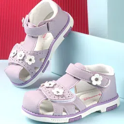 Cute Walk by Babyhug Slip On Sandals with Floral Appliques & Velcro Closure - Purple-picture-36