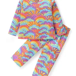Babyhug Cotton Knit Full Sleeves Night Suit with Rainbow - Multicolour-picture-34