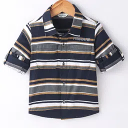 INFINITY Cotton Twill Full Sleeves Striped Shirt - Navy Blue-picture-24