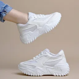 Shoetopia Mesh Detailed Lace Up Sneakers - White-picture-20
